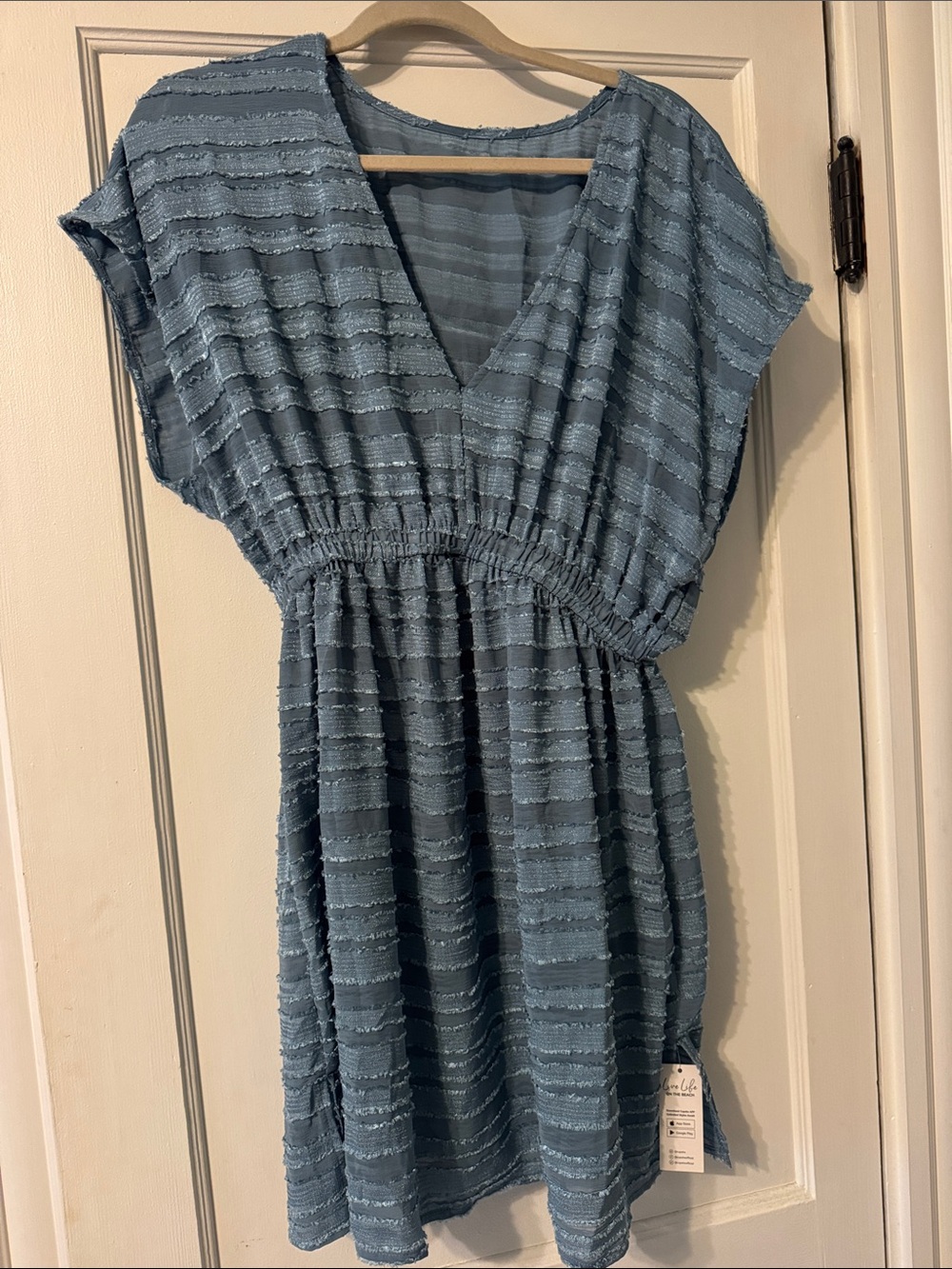 Cupshe Dusty Blue Textured V-Neck Mini Dress